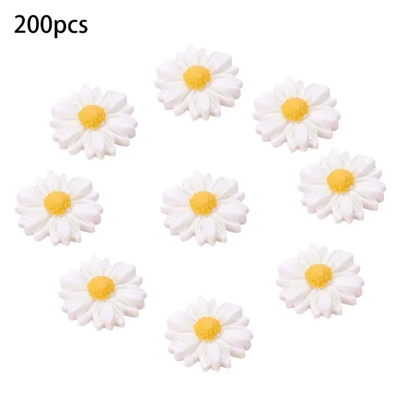 

J60E 200 Pcs Resin Flower Daisy Flatback Cabochon Embellishments Jewelry Making Findings Craft DIY Hairpin Headwear Phone Scr