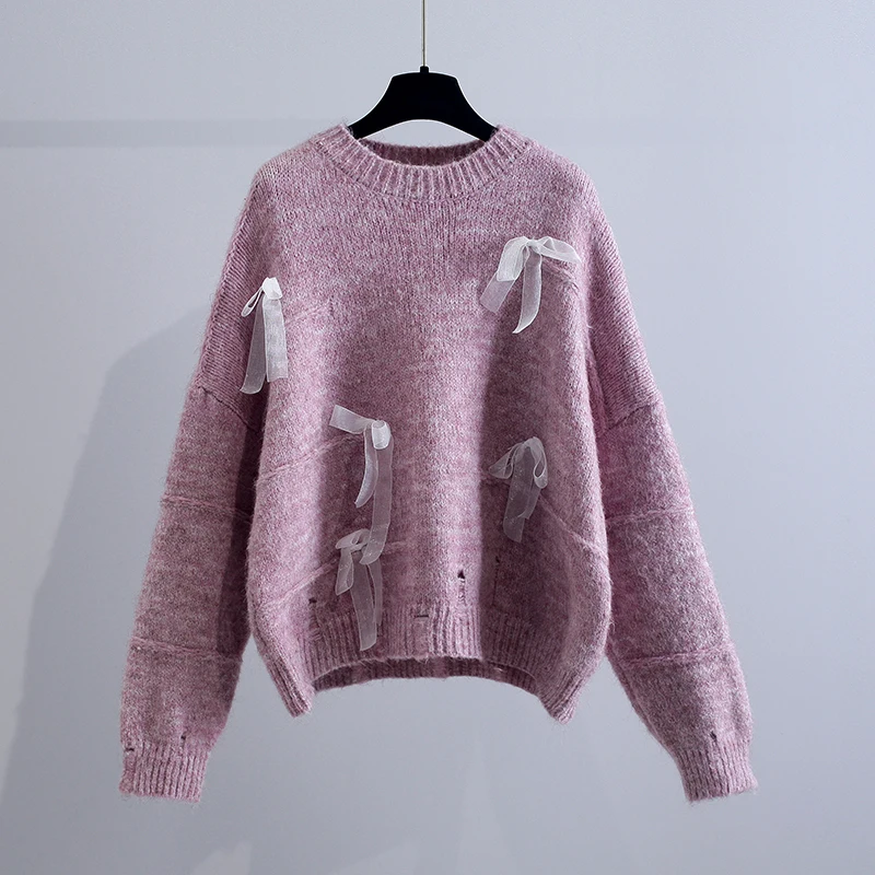 

Пуловер с круглым вырезом в стиле ретро, женская верхняя одежда на осень и зиму, вязаный Топ, свободные вязаные свитера, толстые теплые вязан...