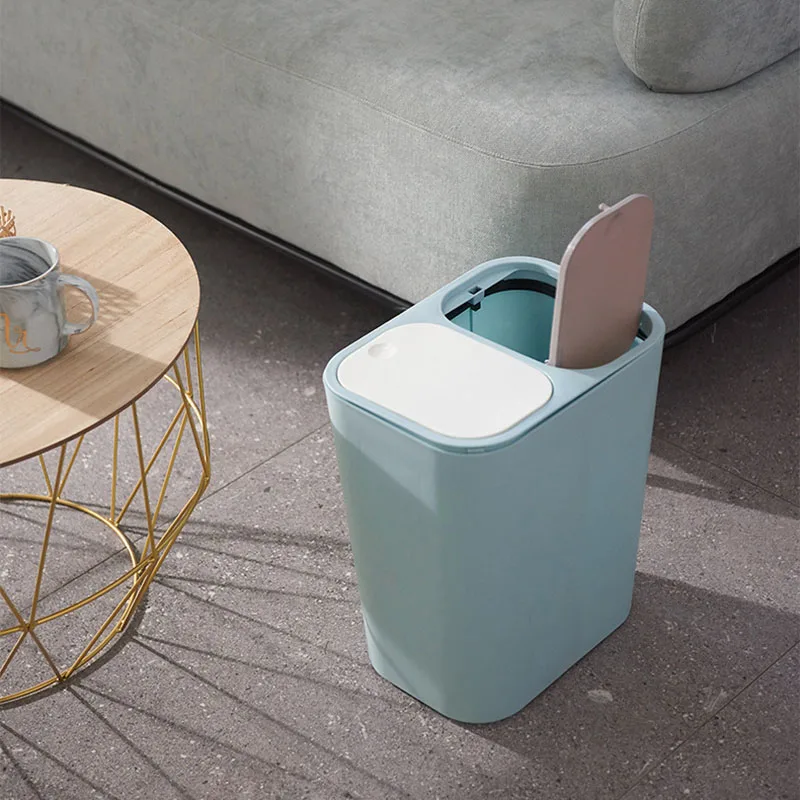 Горячий мусорный бак прямоугольная пластиковая кнопка двойной отсек 12 литр