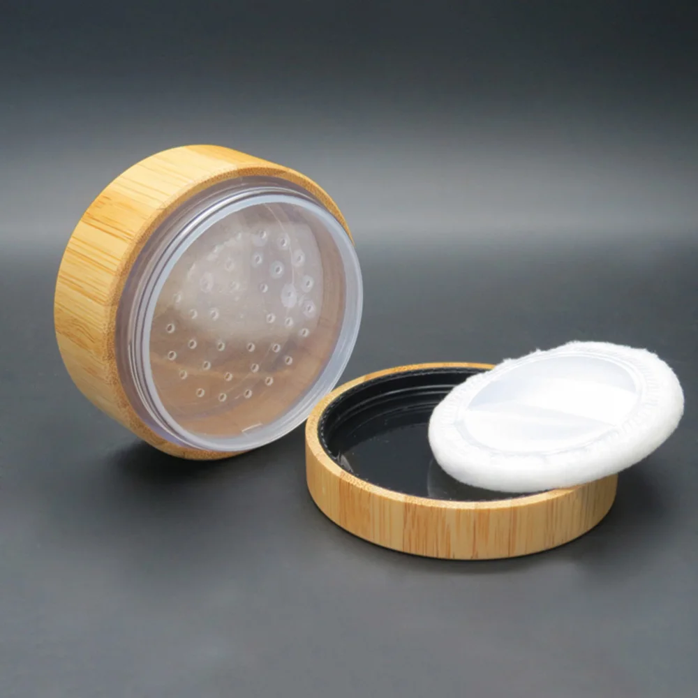

30ml Empty Powder Case Wooden Cosmetic Powder Case Make-up Sponge Holder with Lids and Powder Puff