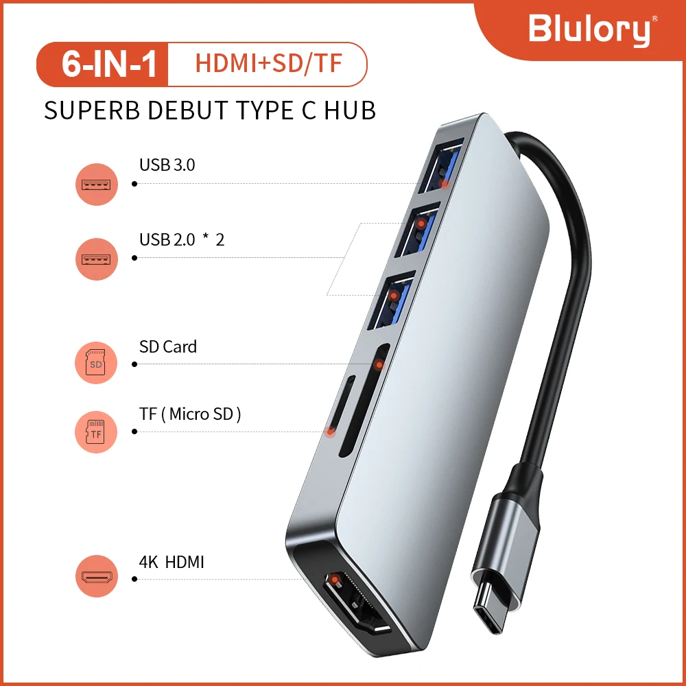 

USB 3.0 Type-C Hub к HDMI адаптеру 4K Thunderbolt 3 USB C Hub с Hub 3,1 TF SD Reader слот PD для MacBook Pro/Air/Huawei Mate
