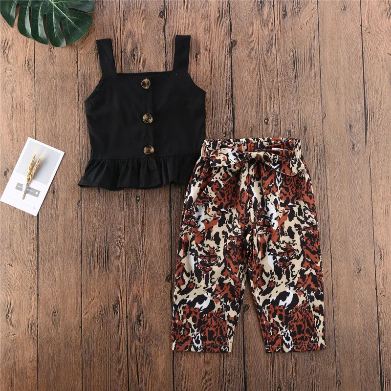 

Sweet Toddler Kids Baby Girls Summer Clothes Strapless Sling Vest Crop Top+Leopard Printed Pants Outfit Kids Girls Clothes 1-5Y