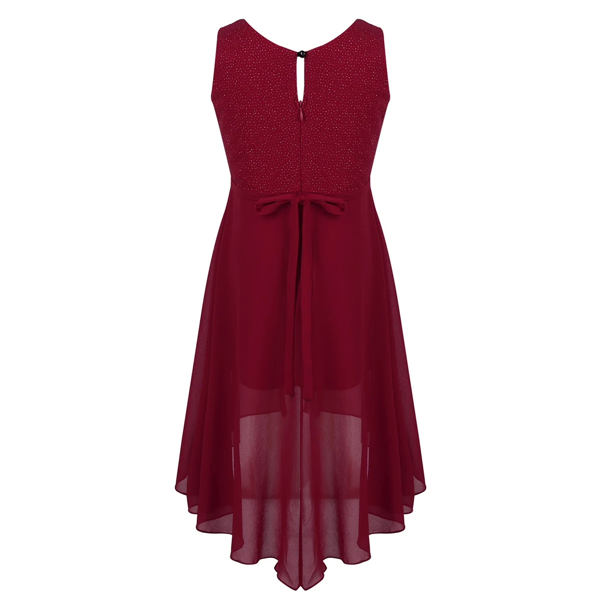 Шифоновое платье принцессы с завышенной талией и низким подолом без рукавов |