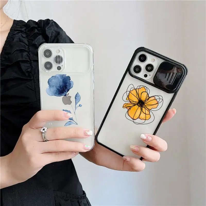 

Watercolor flowers gold leaves Phone Case For iPhone 7 8 11 12 X XS XR MINI Pro Max Plus Slide Camera Lens Protection