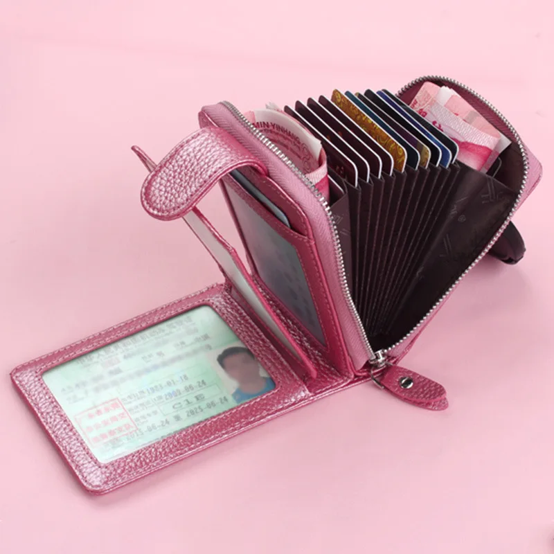 Держатель для карт из натуральной кожи на молнии Большая вместительная Мужская