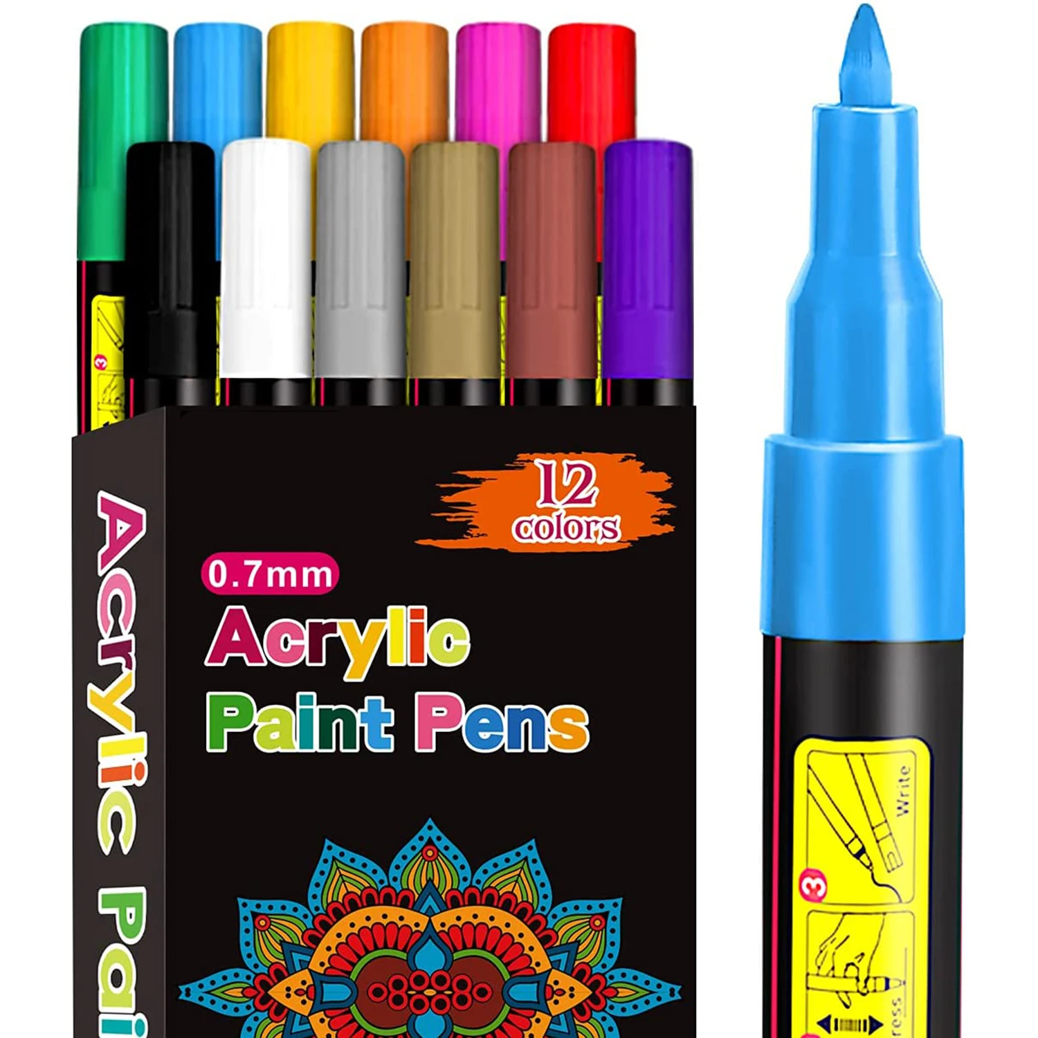 

Акриловые ручки для рисования, 12 шт./упаковка, 0,7 мм, красящие маркеры, ручки для камней, рукоделия, керамики, стекла, дерева, ткани, Канцтовары...