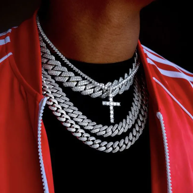 

Black Man Hip Hop Chains Wholesale Men's Necklace Iced Out Miami Cuban Chain Bracelet Rapper Jewelry Dropshipping
