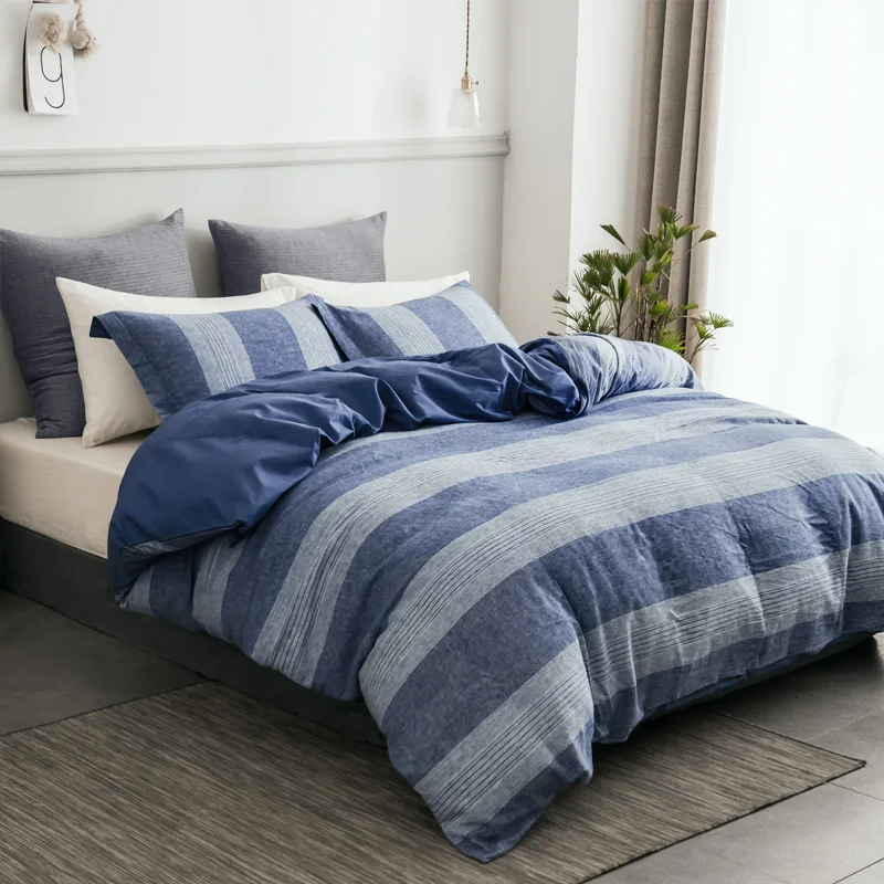 PHF льняной хлопок пододеяльник с наволочками синий принципиально Nordic набор