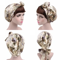 newly adjustable satin hat hair night bonnet women floral bow knot caps faux silk head cover headscarf for female turban