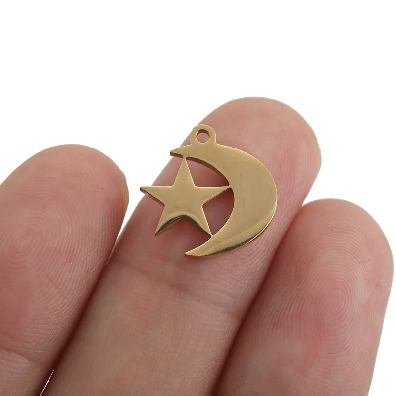 

5Pcs/set Stainless Steel Moon Charm Pendants For Diy Earrings Necklace Making Findings Fashion Star Charms Jewelry Acessories