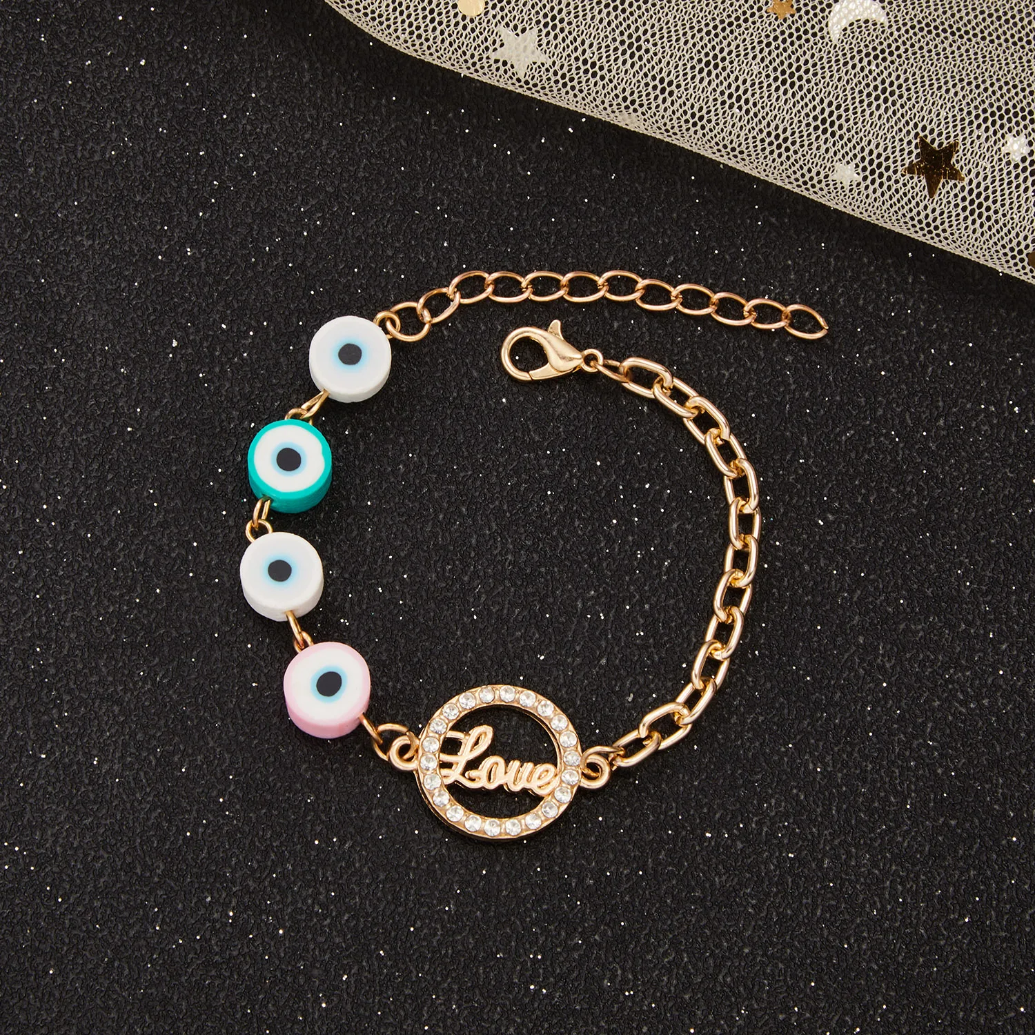 

Eye Rhinestone Lover Letter Bracelet Bangle Adjustable Chain Couple Bracelet For Men Women Lady Boy Girls Valentine's Day Gift