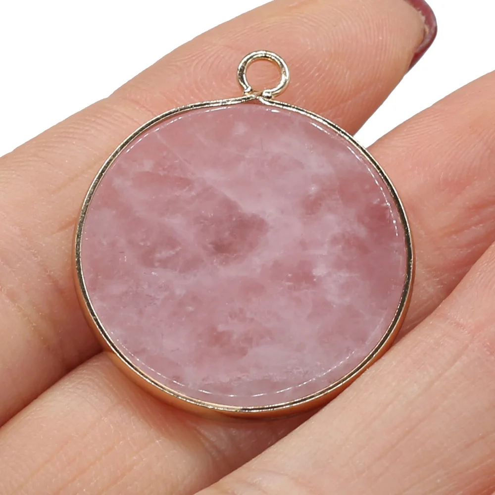 

Natural Stone Pendants Reiki Heal Rose Quartzs Golden Plated Crystal for Women Jewelry Making Earring Necklace Gift
