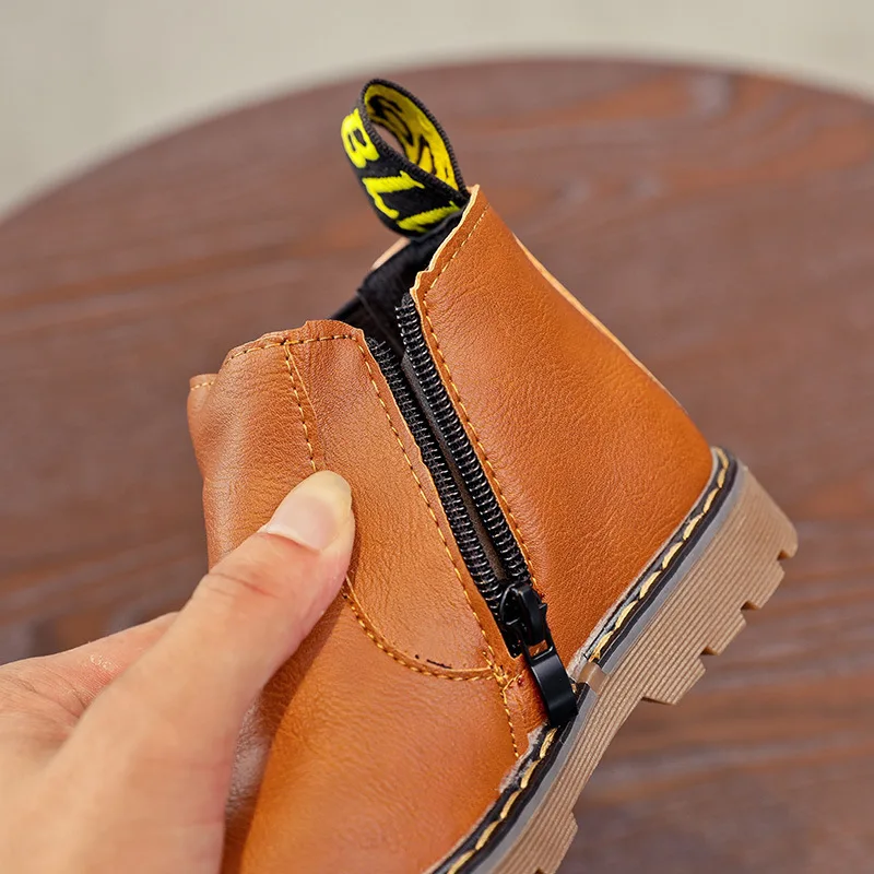 Детские повседневные Водонепроницаемые кожаные ботильоны модные зимние ботинки