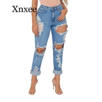 sexy street club destroyed ripped boyfriend jeans for women damage big hole jeans woman baggy high waisted distressed jeans long