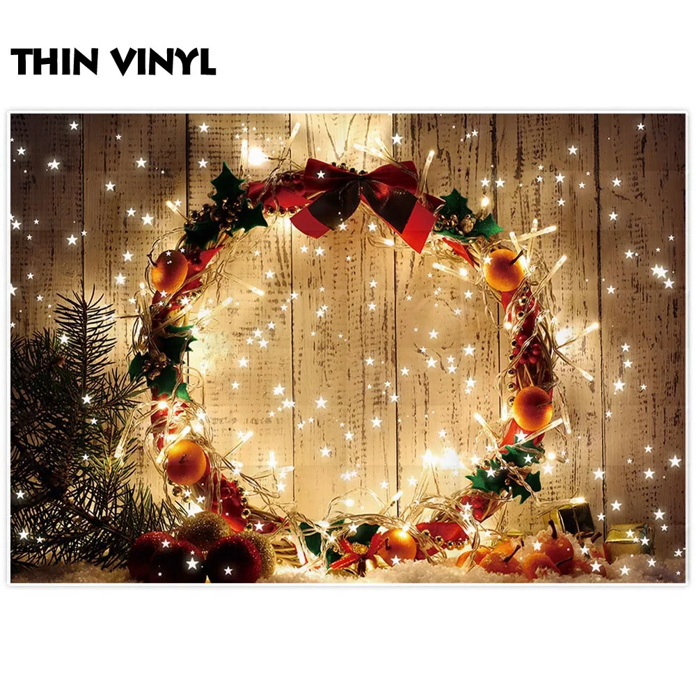 Фотофон allenjoy фоны Рождественская елка Блестящий деревянный венок новогодняя
