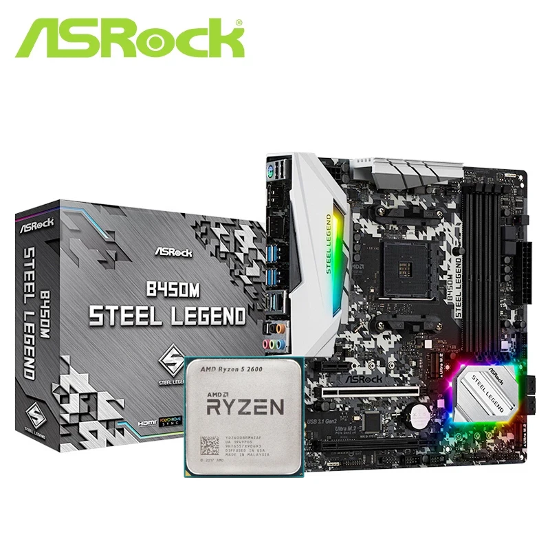 Комплект материнской платы Asrock B450M B450 с процессором Ryzen 5 2600 AM4|Материнские платы| |