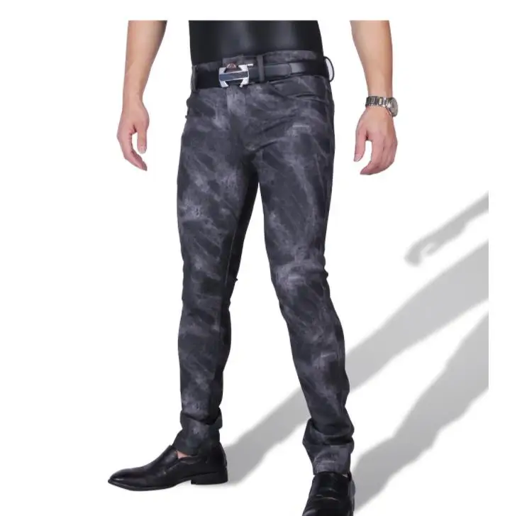 Мужские сексуальные брюки из искусственной кожи обтягивающие бархатные теплые