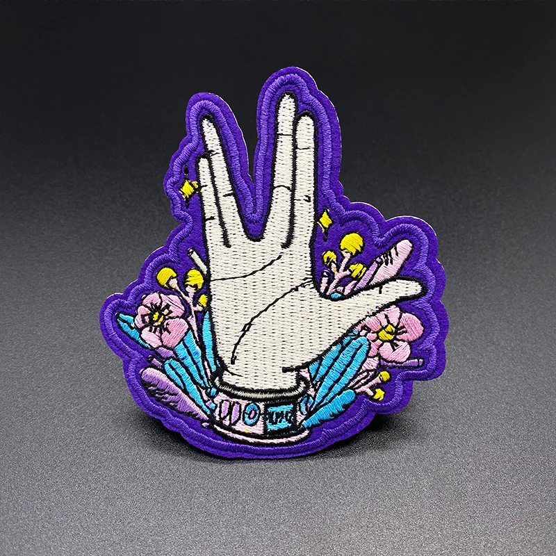 

Hand gesture Girl cute Embroidered Iron On Patches Sewing Applique Jacket Backpack Clothing accessories badge cap badge stickers