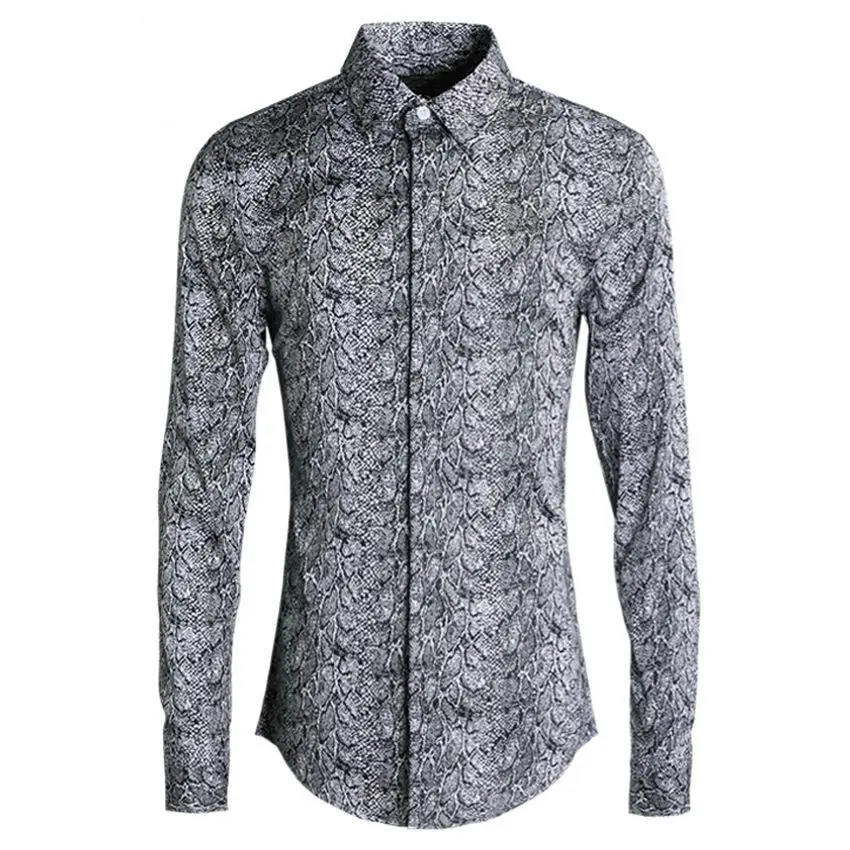 

Minlgu Men Shirt Luxury Pythons Grain Printing Shirt Mens Long Sleeve Hight Quality Mens Shirts Casual Slim Fit Casual Shirt 4XL