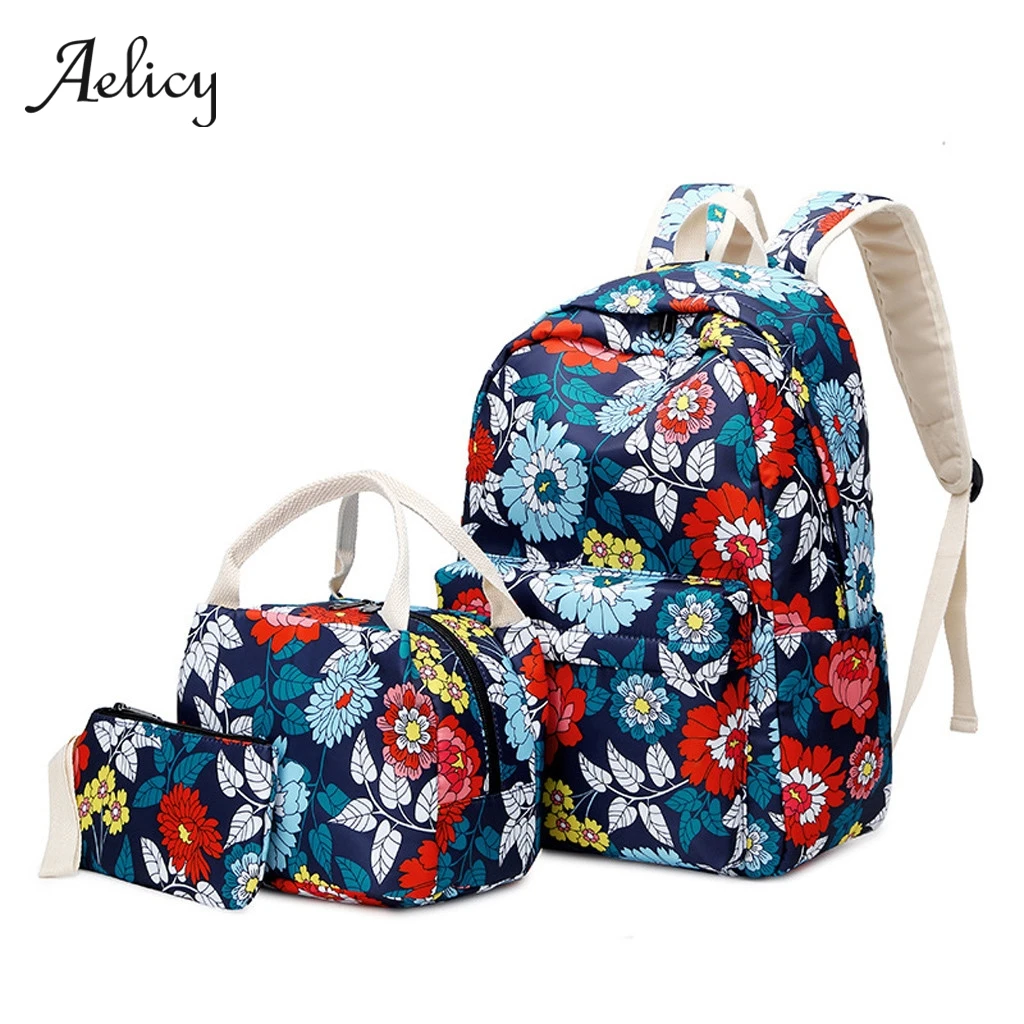 Aelicy новый холщовый рюкзак с цветочным принтом 3 шт./компл. женские школьные