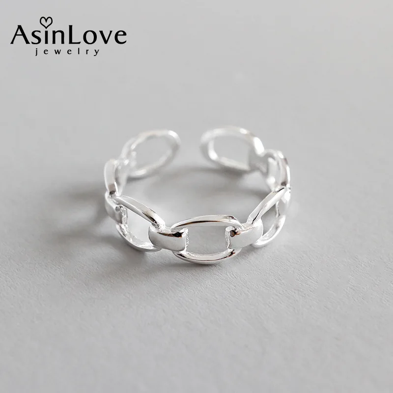 

AsinLove Hollow Bamboo Chain Open Ring Real 925 Sterling Silver Creative Handmade Designer Fine Jewelry Rings for Women Gift