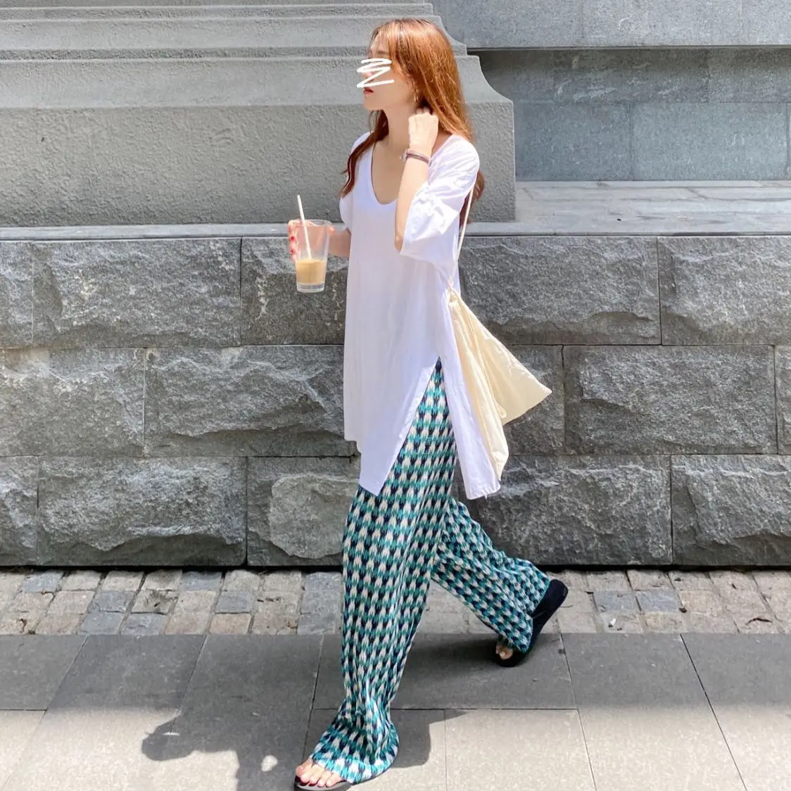 

Plaid thin wide leg pants women's spring and summer 2021 new high waist loose casual straight pants