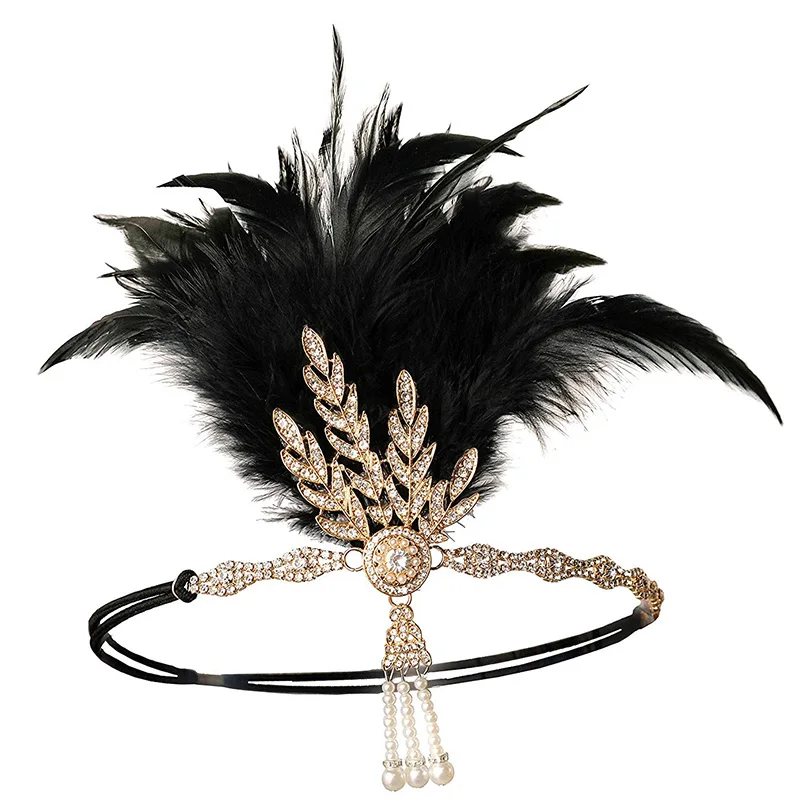 Black(BBB) 1920s Хлопушка повязка на голову Ревущие 20s аксессуары Great Gatsby вечерние свадебные головные уборы аксессуары для волос - Цвет: Black(BBB)