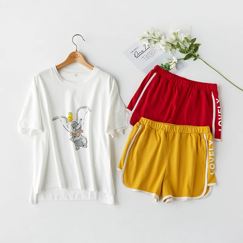 Летняя хлопковая белая футболка с рисунком из мультфильма Пижама коротким