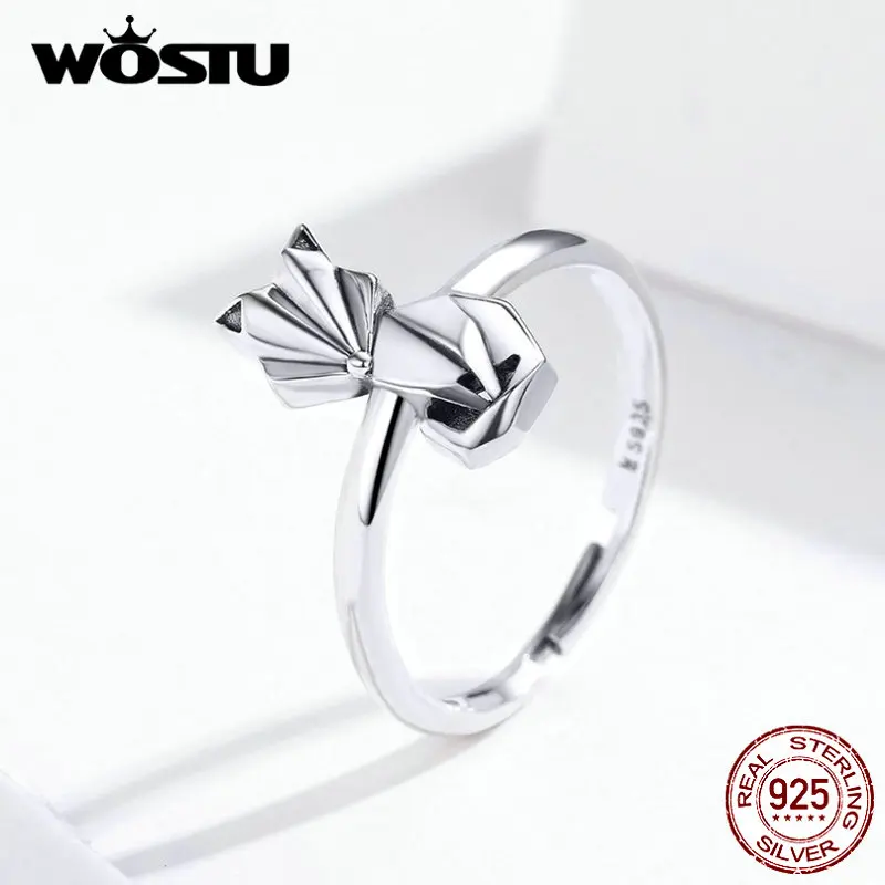 WOSTU, 925 пробы, серебряное кольцо в виде лисы, животных, Штабелируемый палец для женщин, обручальное, свадебное, серебряное, 925, ювелирное изделие CQR560
