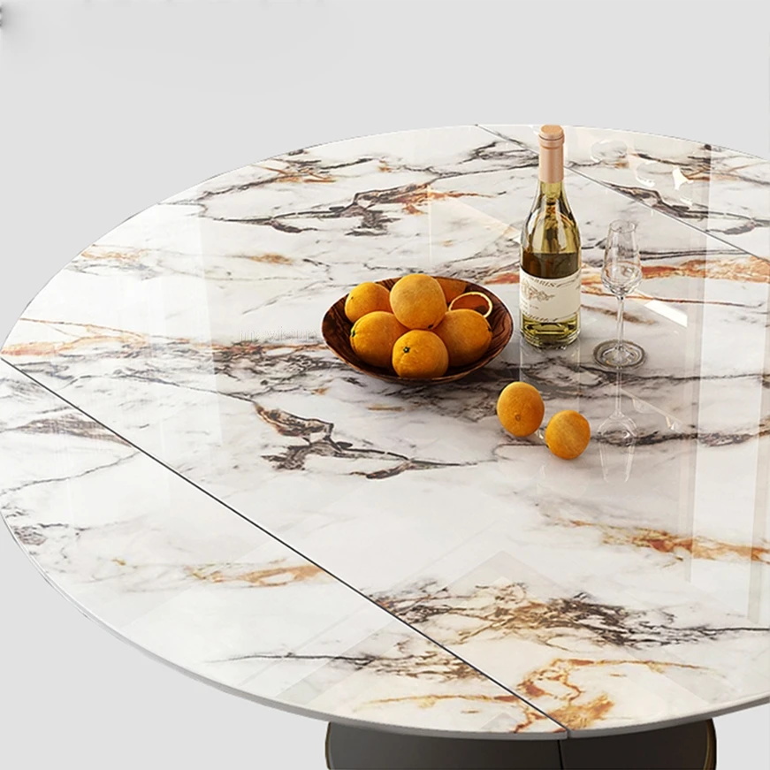 Nordic Light Luxury Small Household Extendable Table With Turntable Dining Set 8 Chairs Marble Kitchen Furniture | Мебель