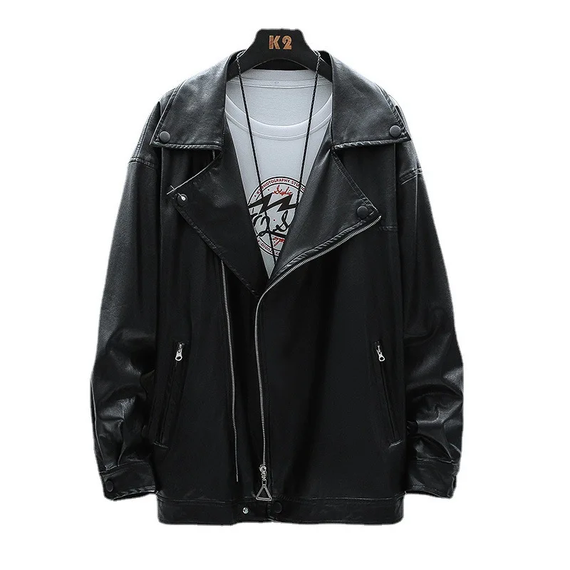 

2021 Hong Kong style spring new leather jacket jacket men's tide brand ins solid color motorcycle clothing handsome pu leather j