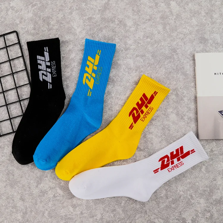 

1 pair of female male tide street occident tide socks in the tube college wind letters cotton dhl skateboarding socks