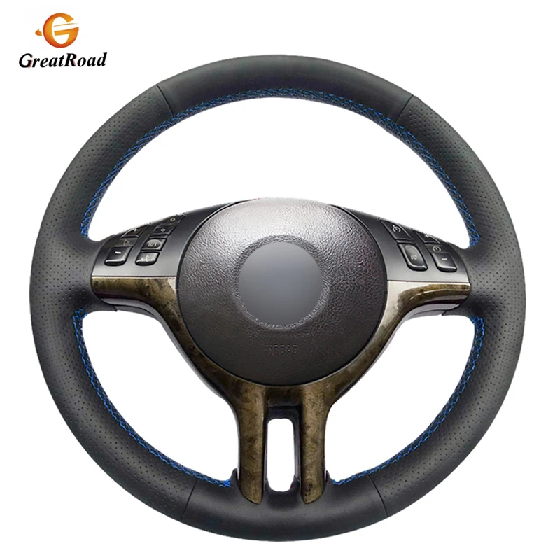 Сшитая вручную черная искусственная кожа чехол на руль для BMW E39 E46 325i E53 X5|Чехлы