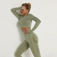 seamless women sport set for gym long sleeve top high waist belly control leggings clothes seamless sport suit sexy booty girls