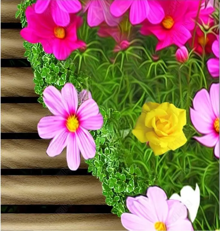 

3d pvc flooring custom photo Self-adhesive floor wallpaper Garden flowers wooden board road home decor living room for walls 3d