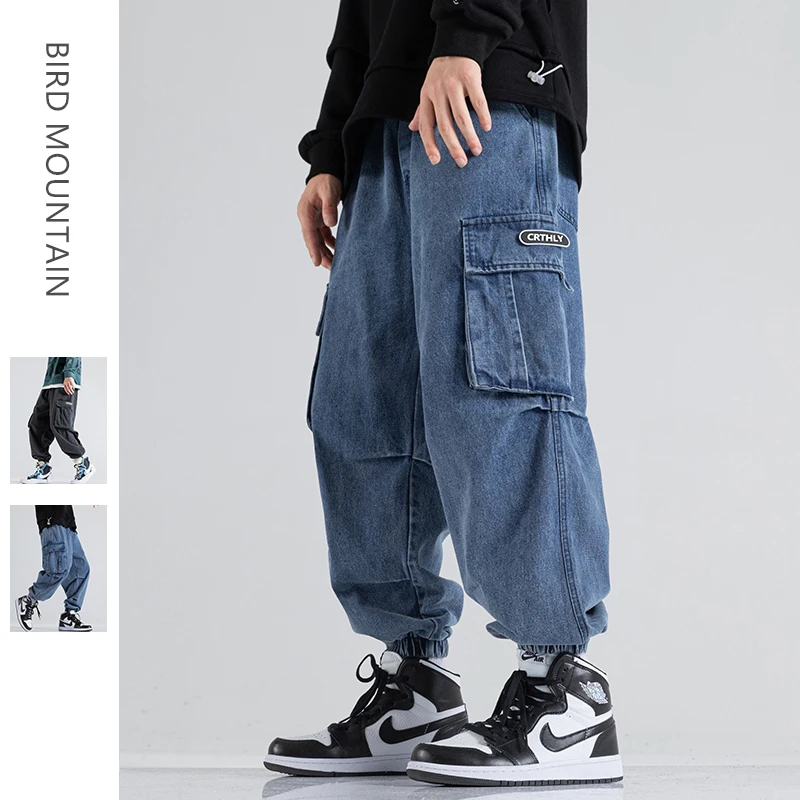 

2021 Fashion Hip Hop Denim Harem Pants Korean Streetwear Loose Plus Size Jeans Kpop Oversize Trousers Harajuku Men Clothing