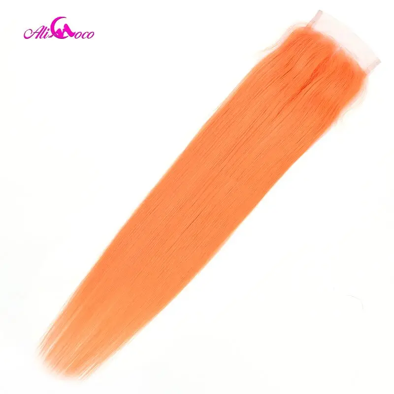 Али Коко оранжевый бразильские прямые волосы пучки с закрытием Омбре