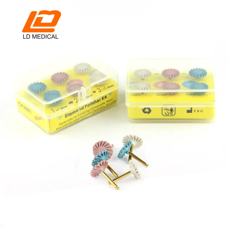 

6pcs/set LD Dental Composite resin Polishing Disc Kit CP6001 14mm Brush Burs Diamond System 3 colors wheel Tool