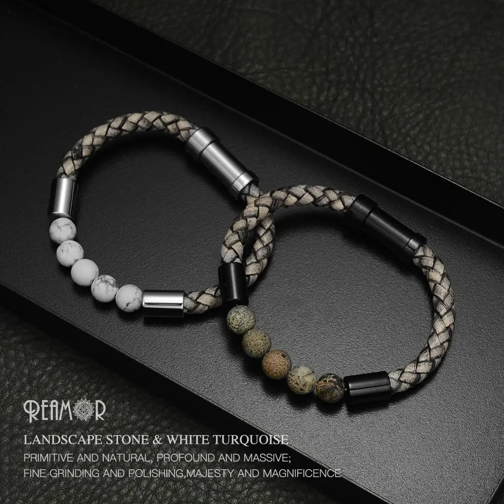 Мужской кожаный плетеный браслет REAMOR черное Ювелирное Украшение из натурального