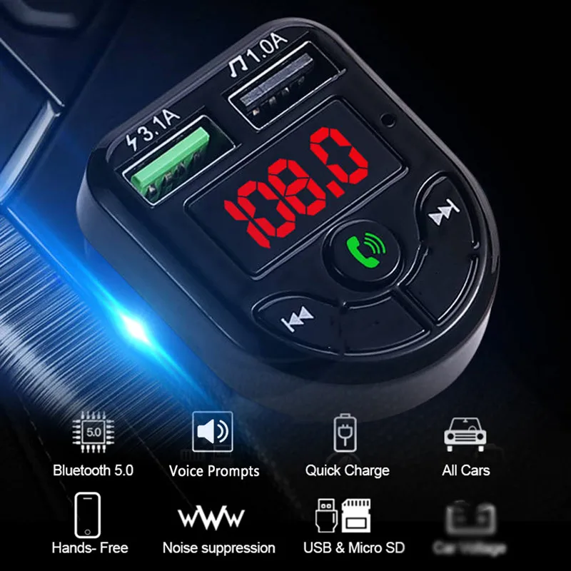 Фото Автомобильное зарядное устройство 4 1 А FM передатчик Bluetooth 5 0 автомобильный