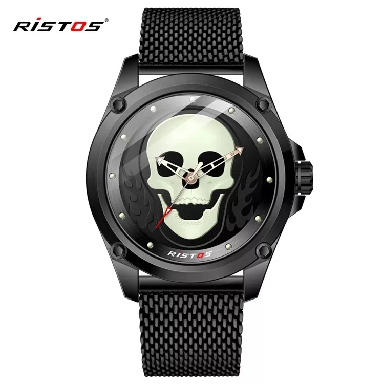 

Top brand RISTOS waterproof luminous shockproof luxury quartz men's skin/steel strap business sports outdoor military watch