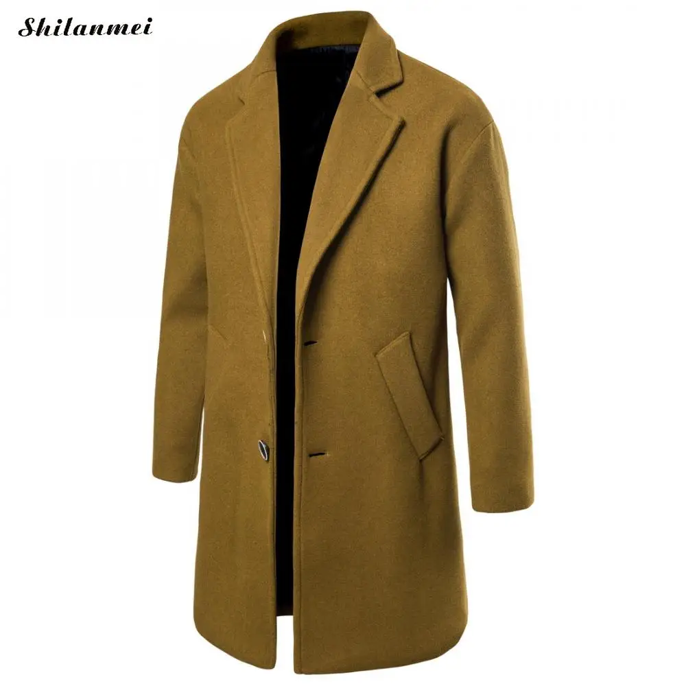 Деловая Мужская шерстяная ткань Мужское пальто однотонная верблюжья зимняя