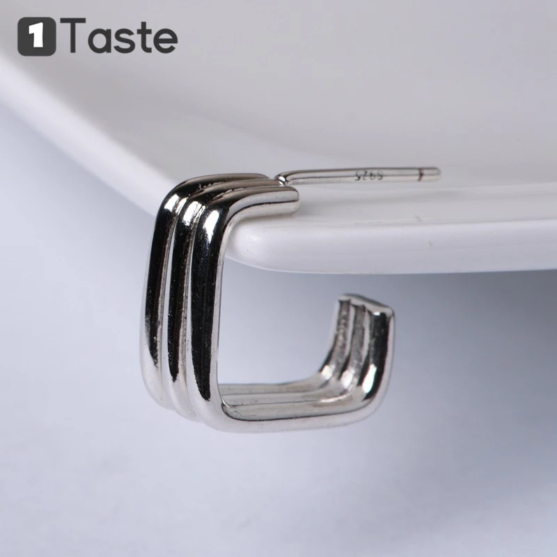 

ONE TASTE 925 Sterling Silver Square Stud Earrings For Women Combining Line Simple Geometric Trendy Earring Fine Jewel 2021 New