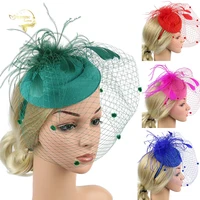 green fascinators hats 20s 50s hat vintage pillbox hat cocktail tea party headwear with veil feathers headband for girls womens