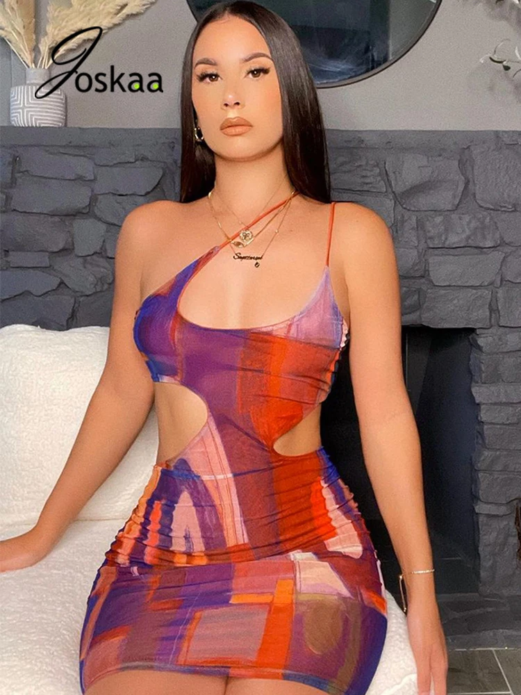 

Женское мини-платье без рукавов Joskaa, с вырезами, с лямками на шее, с принтом, 2021, зимние вечерние Клубные платья