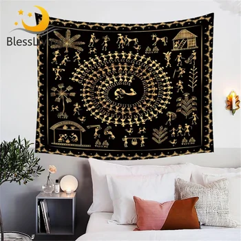 BlessLiving Egyptian Decorative Tapestry Black and Gold Ancient Art Gold Tapestries Wall Hanging Vintage Bedspreads Wall Carpet 1