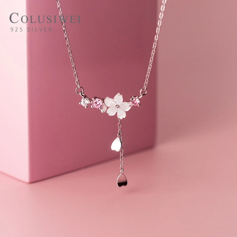 

Colusiwei Romantic 925 Sterling Silver Color Crystal White Shell Flower Tassel Chain Heart Luxury Pendant for Women Fine Jewelry