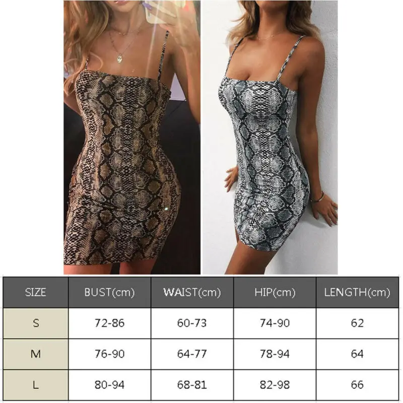 

2019 New Sexy Women's Bodycon Slim Pencil Dress Snake Skin Dress Women sexy Backless Low Cut Party Mini Sundress