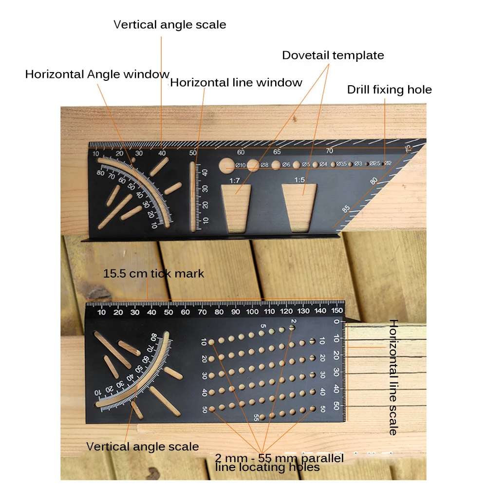 

Accurate Multifunctional Angle Ruler Aluminum Alloy Measuring Ruler Woodworking Marking Gauge Ruler