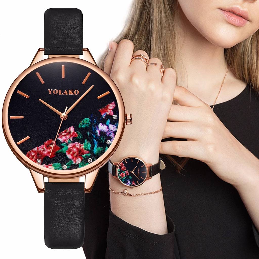 

New Women Watch YOLAKO Leather Flower Ladies Quartz Wristwatches relogio feminino reloj mujer Drop Shipping Clock Elegant Gift